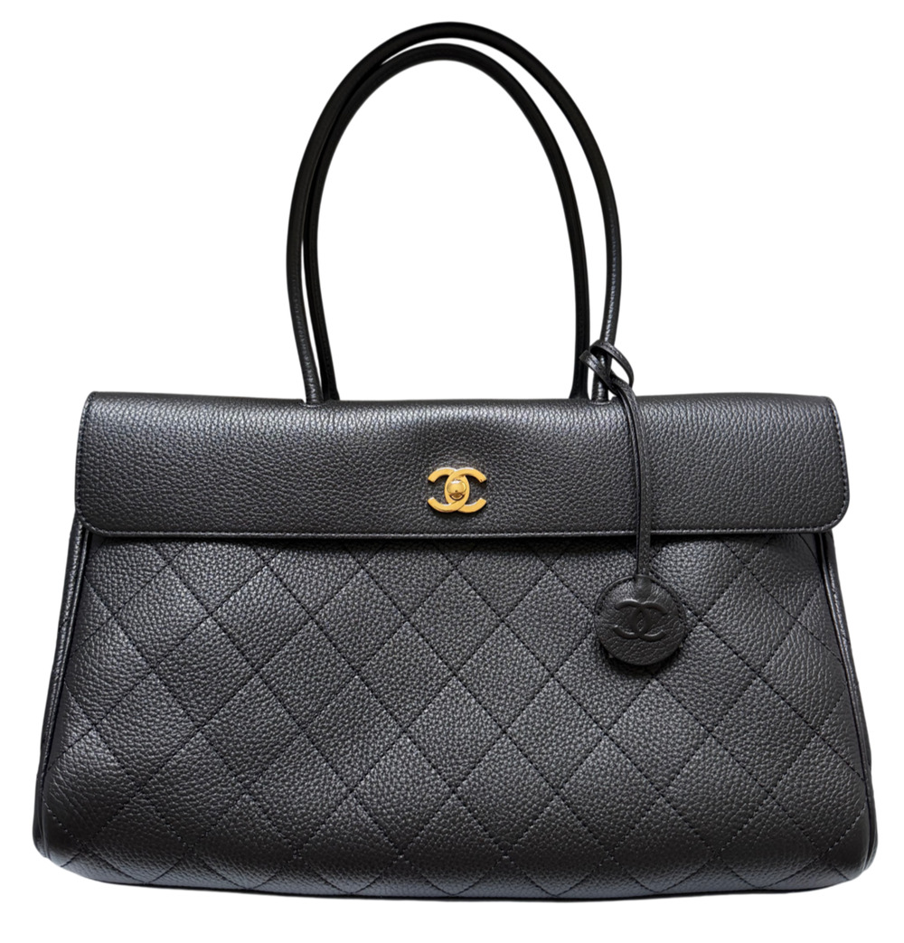 Chanel 26A Large Urban Essential East West Black Caviar Quilt Shopping Tote Bag